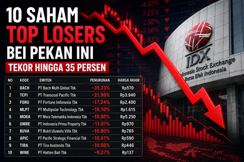 10 Saham Top Losers BEI Pekan Ini Tekor Hingga 35 Persen