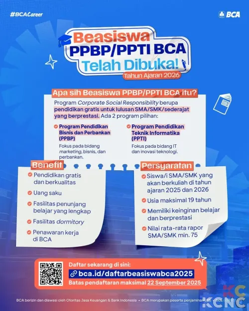 BCA Hadirkan Beasiswa PPBP dan PPTI 2026, Peluang Emas untuk Generasi Muda!